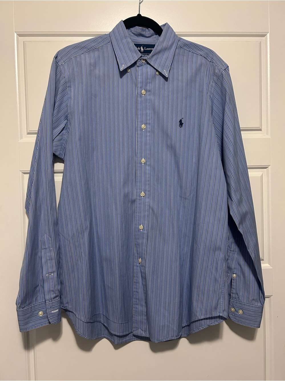 Ralph Lauren Men's Blue & White Striped Button-Down Dress Shirt